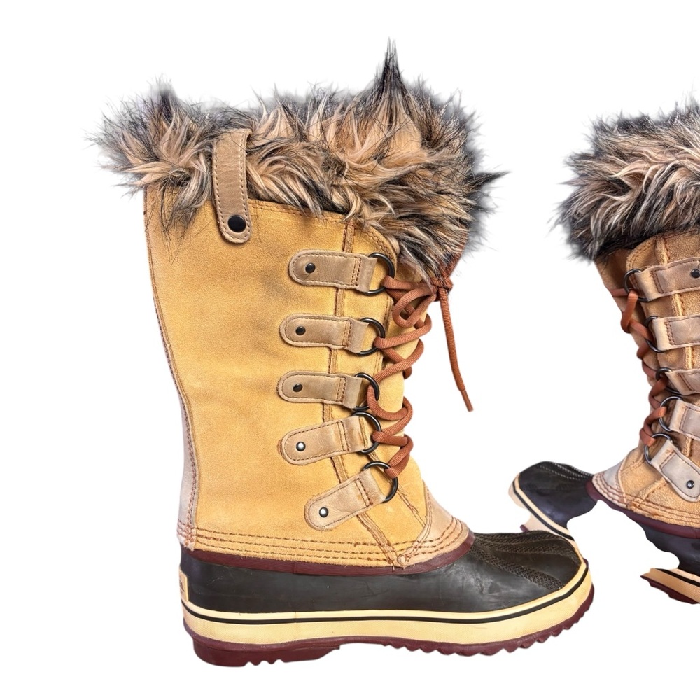Sorel Joan of Arctic Tan & Brown Waterproof Faux-Fur Lace-Up Winter Boots Sz 7 - Picture 5 of 11
